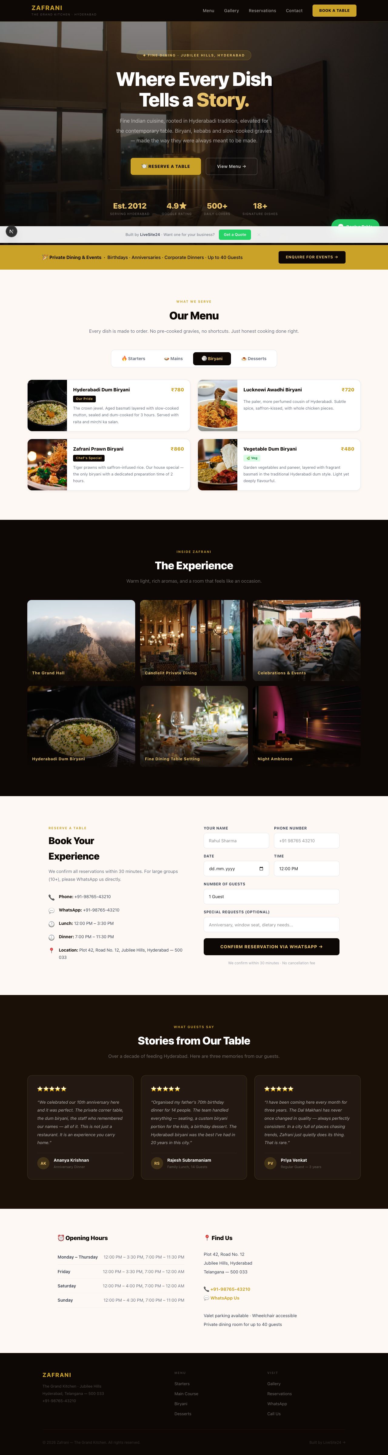 Zafrani restaurant website