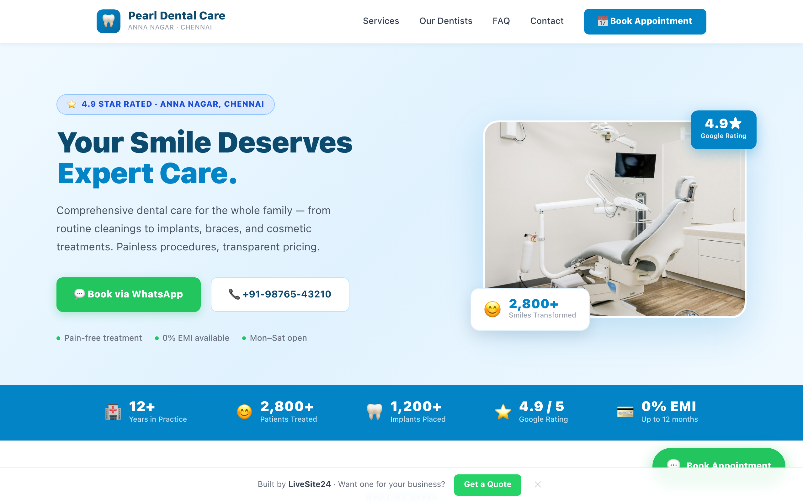 Pearl Dental Care website screenshot