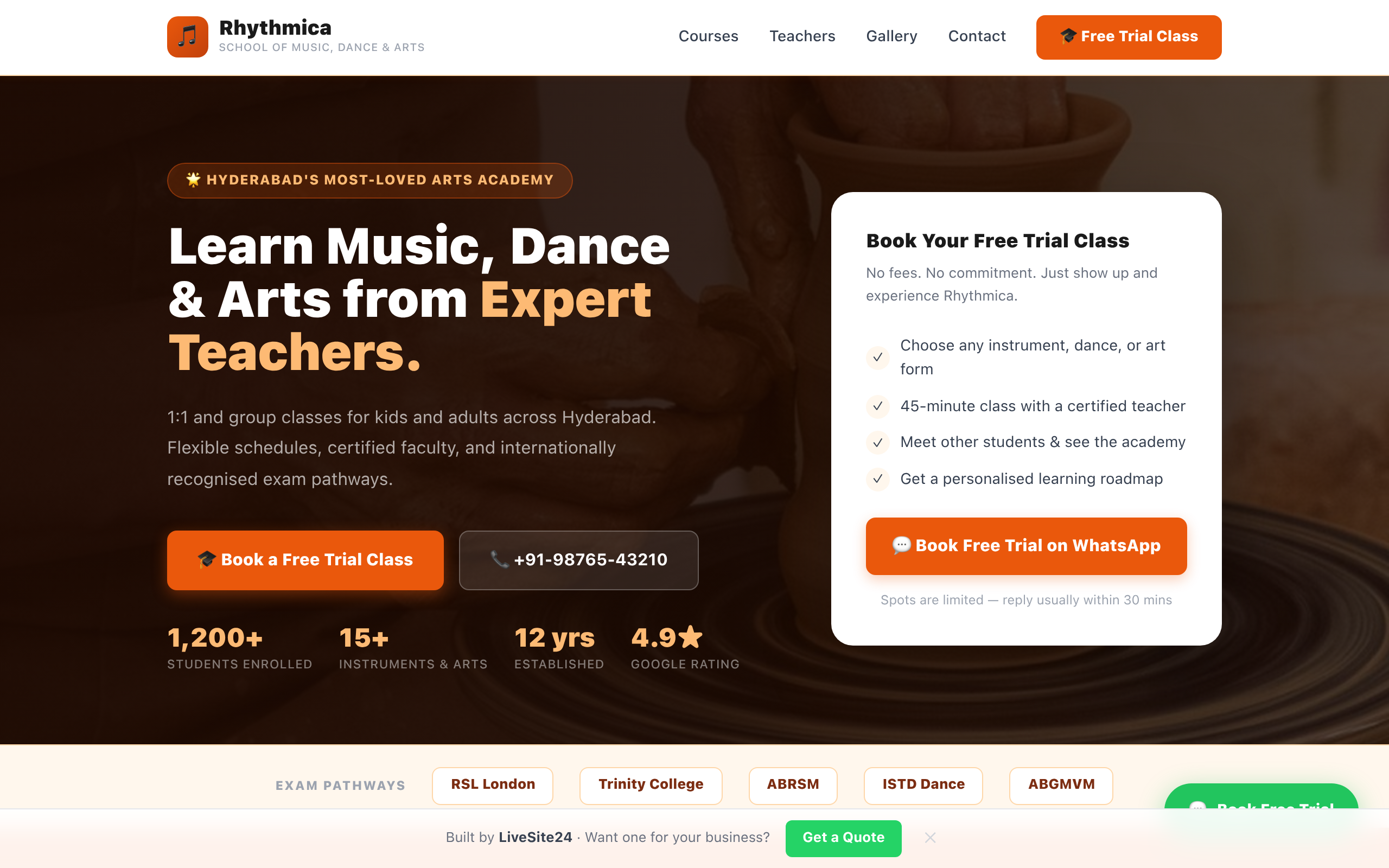 Rhythmica Academy website screenshot