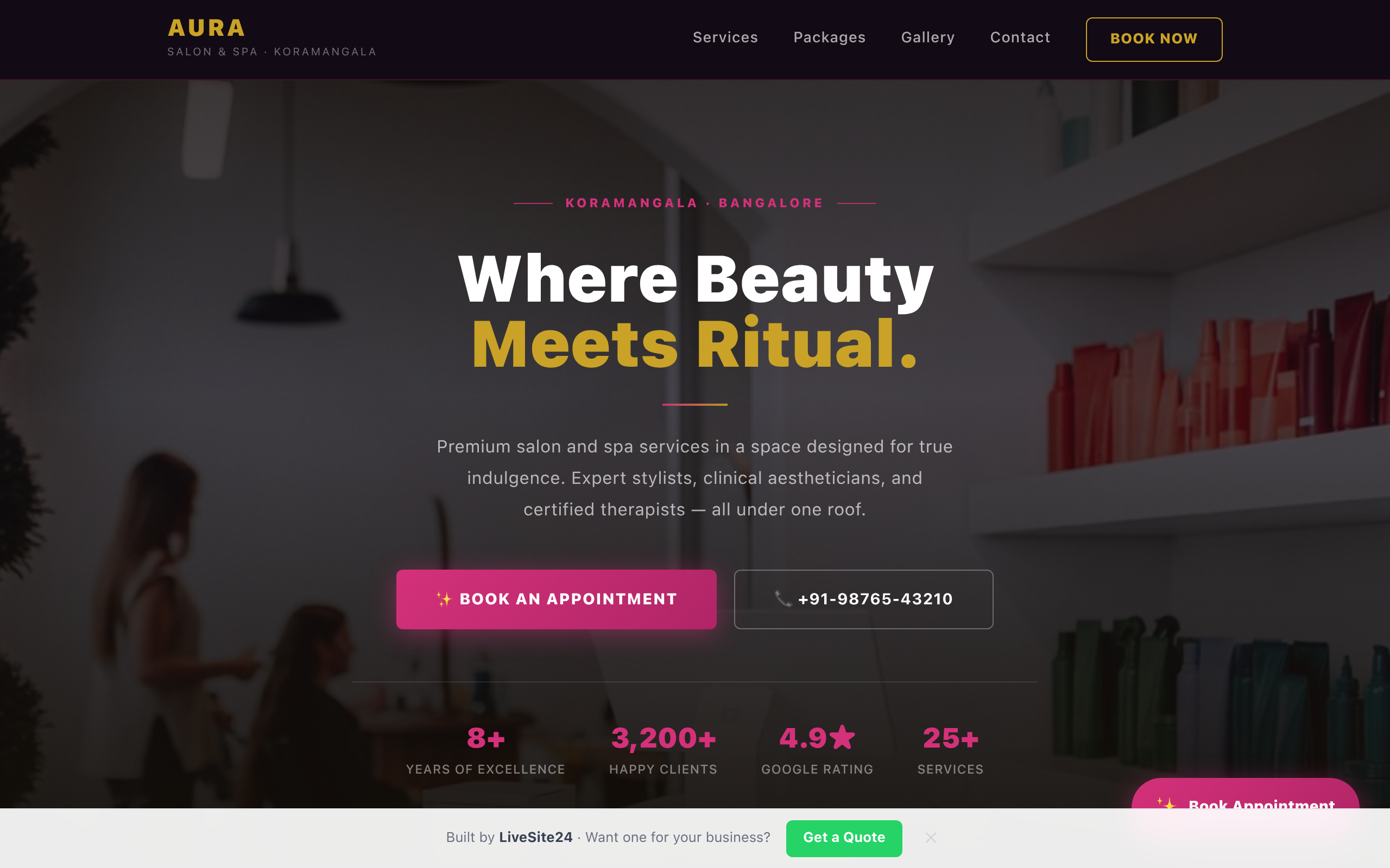 Aura Salon & Spa website screenshot
